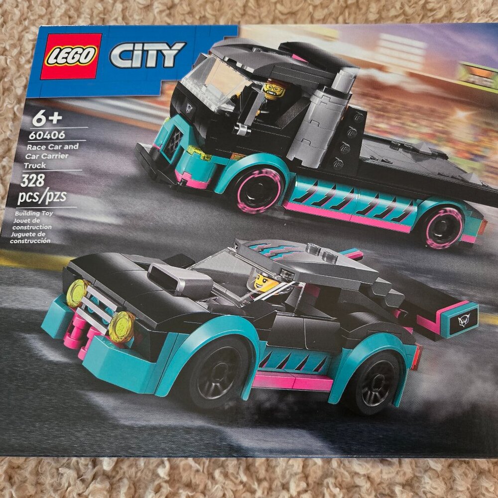 Lego Race Car and Car Carrier Truck 60406 New, Retired